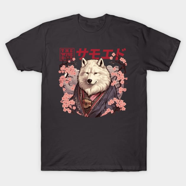 Samoyed Samurai Warrior - The Wise Wolf Dog T-Shirt by AmpleMaple